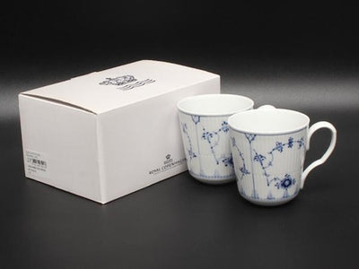美品 Royal Copenhagen マグカップ 2点セット ペア ブルーフルーテッドプレイン ロイヤルコペンハーゲン