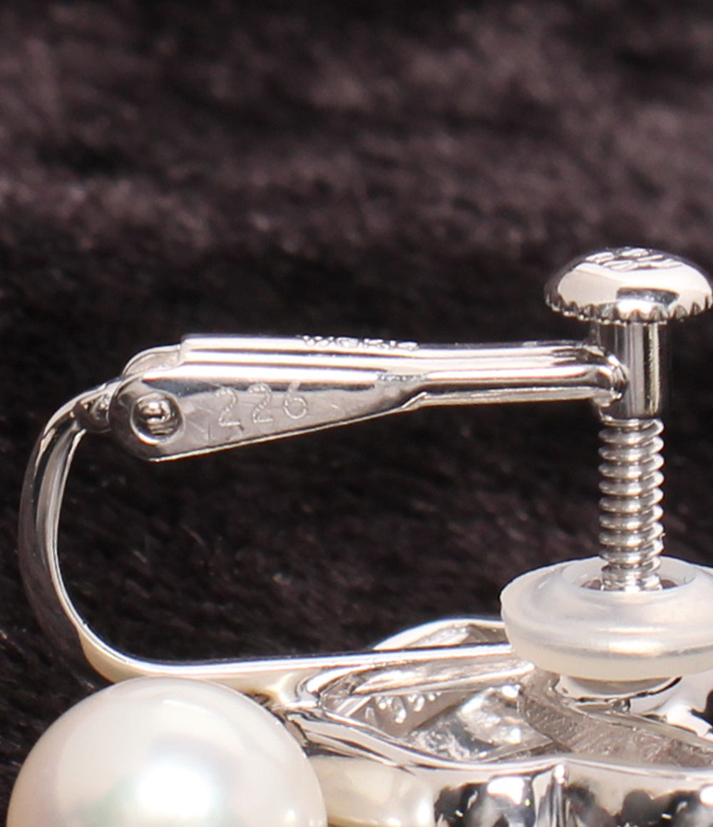 美品 MIKIMOTO イヤリング K14WG K18 パール7.5mm ダイヤ 0.34ct レディース ミキモト