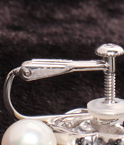 美品 MIKIMOTO イヤリング K14WG K18 パール7.5mm ダイヤ 0.34ct レディース ミキモト