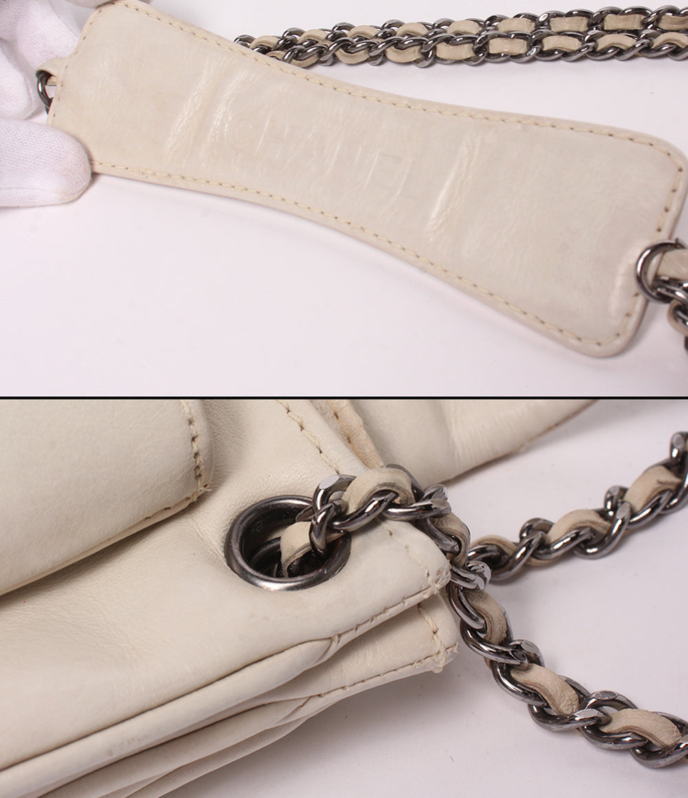 CHANEL チェーンショルダーバッグ Wチェーン シングルフラップ シルバー金具 ラムスキン チョコバー レディース シャネル