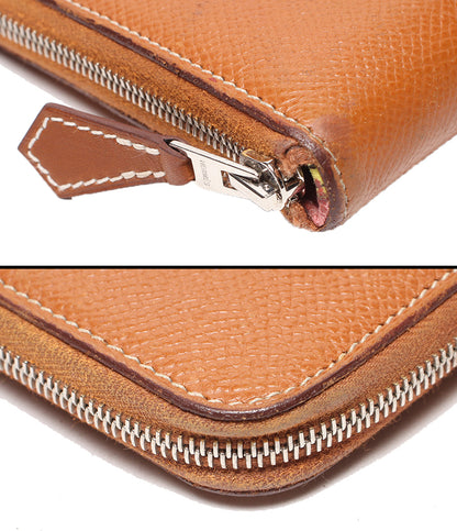 HERMES ラウンドファスナー長財布 T刻印 シルバー金具 アザップロング シルクイン レディース エルメス