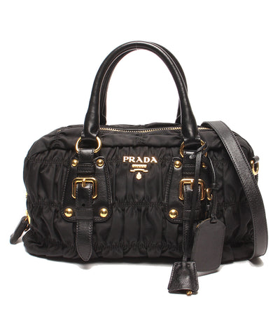 美品 PRADA ナイロン 2WAYハンドバッグ ショルダーバッグ 斜め掛け 肩掛け ギャザー BN1407 レディース プラダ