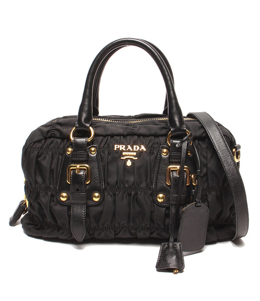 美品 PRADA ナイロン 2WAYハンドバッグ ショルダーバッグ 斜め掛け 肩掛け ギャザー BN1407 レディース プラダ