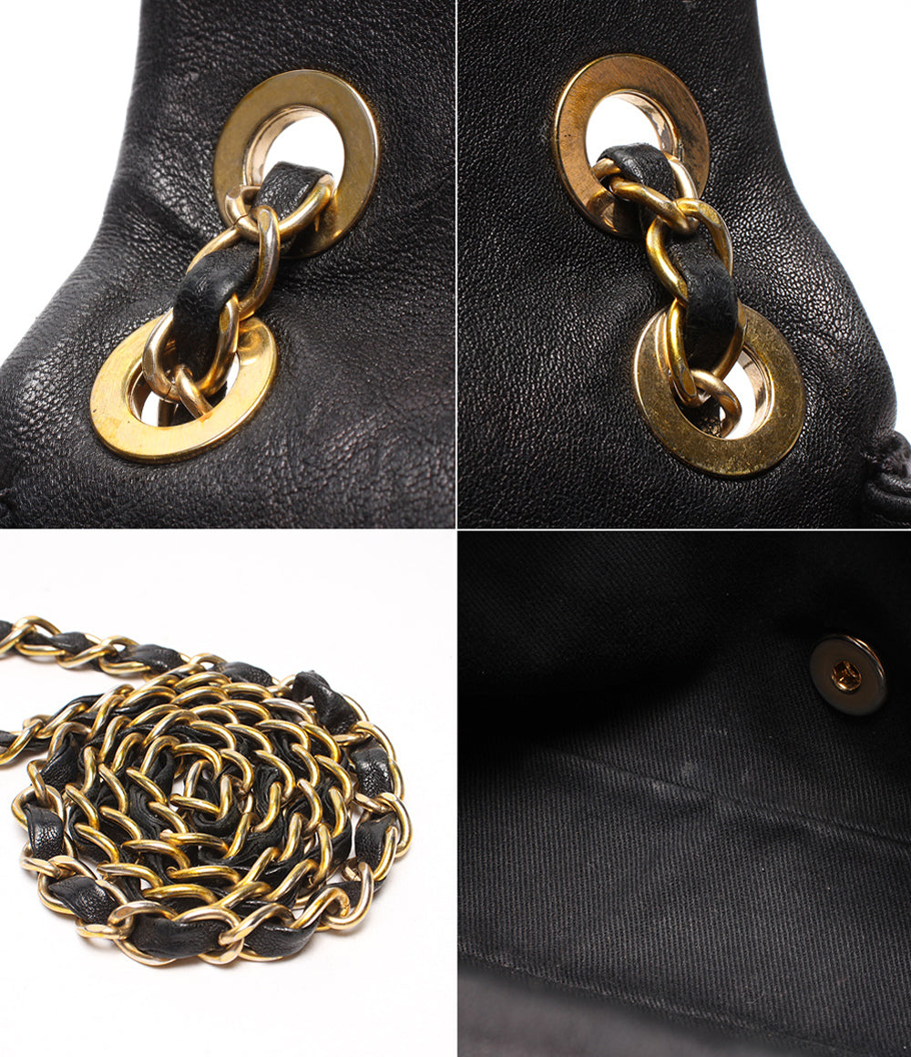 CHANEL チェーンショルダーバッグ 肩掛け 斜め掛け ゴールド金具 Vステッチ ダブルチェーン シングルフラップ 18番台 レディース シャネル