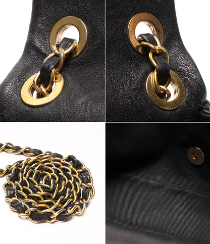 CHANEL チェーンショルダーバッグ 肩掛け 斜め掛け ゴールド金具 Vステッチ ダブルチェーン シングルフラップ 18番台 レディース シャネル