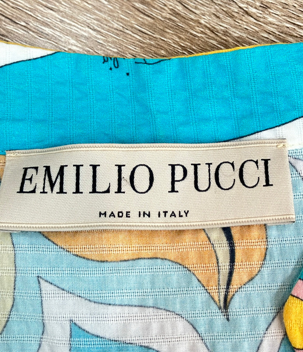 Emilio Pucci ノースリーブワンピース 幾何学模様  イエロー ブルー 9HWG15 レディース SIZE 38 (S) エミリオ・プッチ