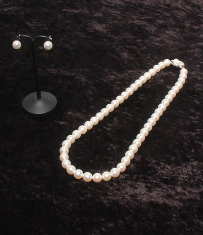 美品 ネックレス パール 8.0-8.5mm ピアス K14WG パール 8.0mm 2点セット レディース