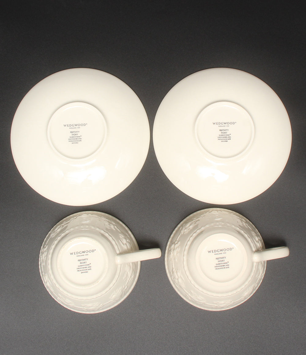 WEDGWOOD カップ＆ソーサー 2客セット ペア フェスティビティ アイボリー ウェッジウッド