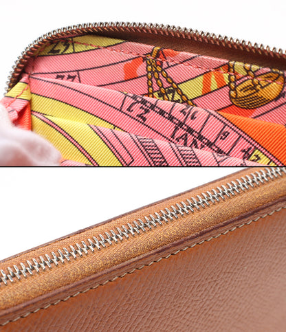 HERMES ラウンドファスナー長財布 T刻印 シルバー金具 アザップロング シルクイン レディース エルメス