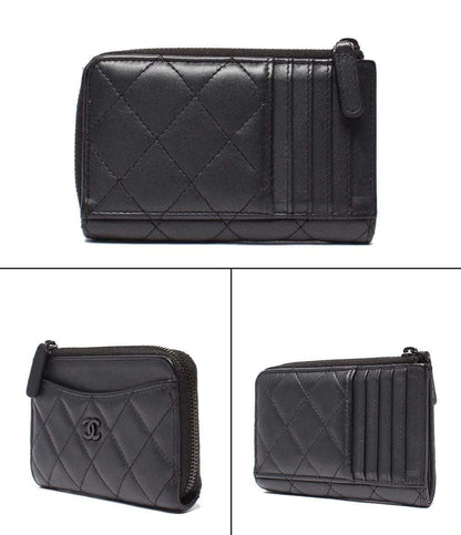 CHANEL カードケース コインケース フラグメントケース ブラック金具 ソーブラック マトラッセ ラムスキン AP3179 レディース シャネル