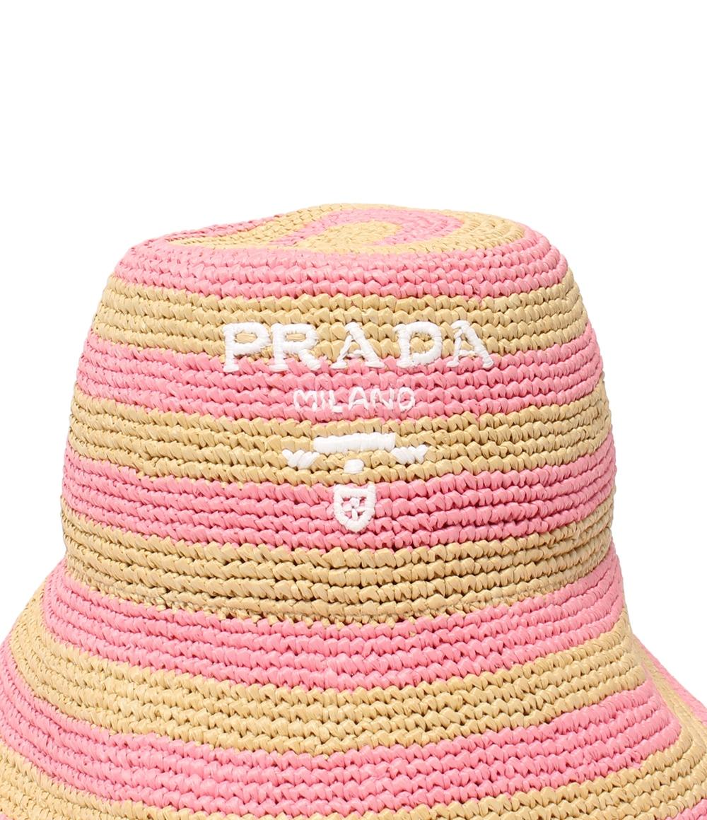 美品 PRADA ラフィアハット ボーダー レディース SIZE S プラダ