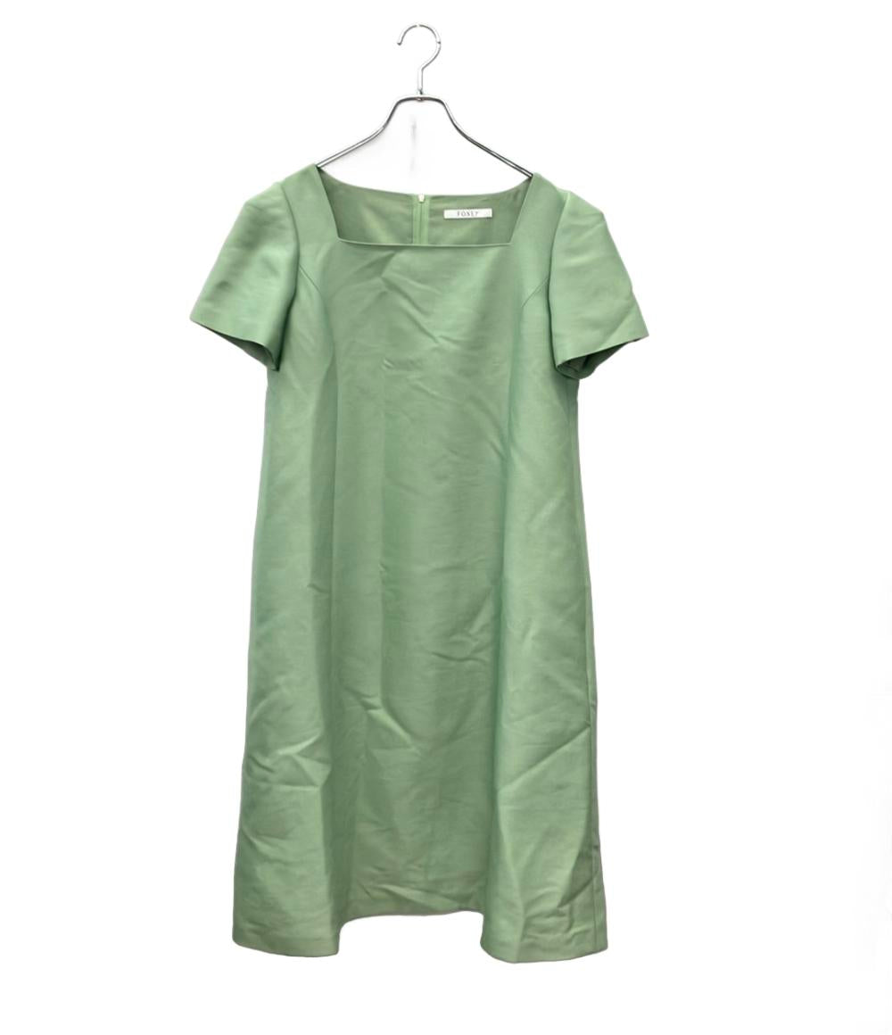 美品 FOXEY BOUTIQUE 半袖ワンピース スクエアネックライン エレガント Aライン フォーマル  シルク混 Dress Aerin 44351 レディース SIZE 42 (L)