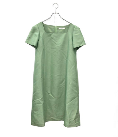 美品 FOXEY BOUTIQUE 半袖ワンピース スクエアネックライン エレガント Aライン フォーマル  シルク混 Dress Aerin 44351 レディース SIZE 42 (L)