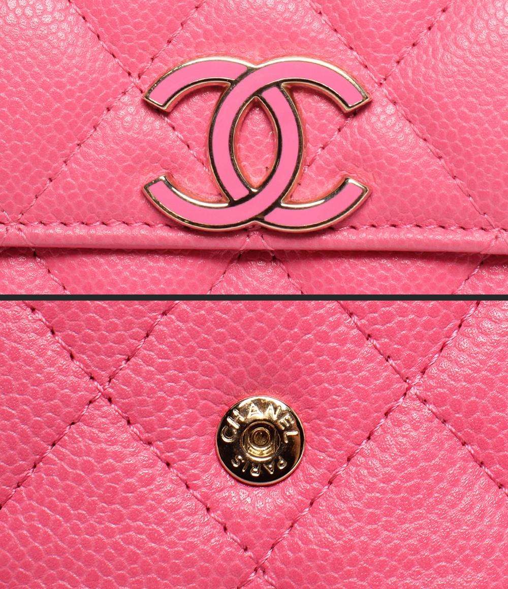 CHANEL 三つ折り財布 キャビアスキン ゴールド金具 マトラッセ レディース シャネル