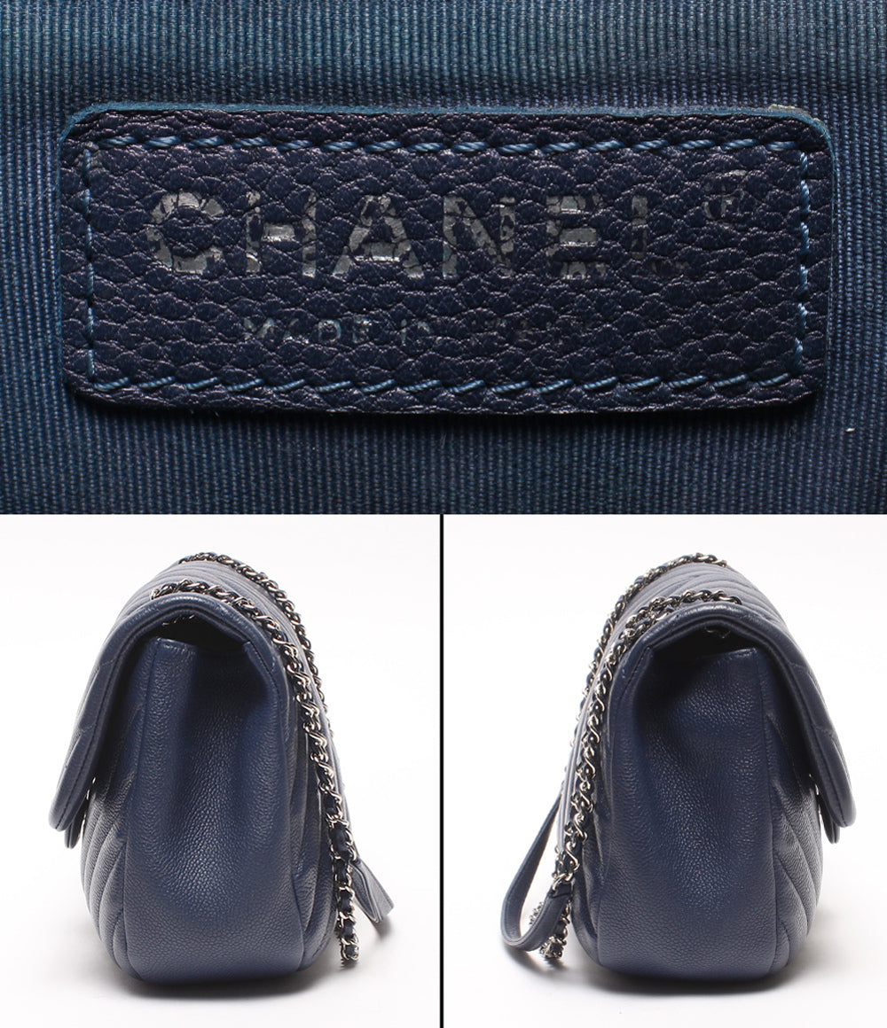 CHANEL チェーンショルダーバッグ 肩掛け シルバー金具 シングルフラップ ダブルチェーン シェブロン Vステッチ キャビアスキン 25番台 レディース