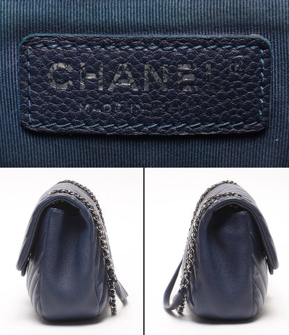 CHANEL チェーンショルダーバッグ 肩掛け シルバー金具 シングルフラップ ダブルチェーン シェブロン Vステッチ キャビアスキン 25番台 レディース