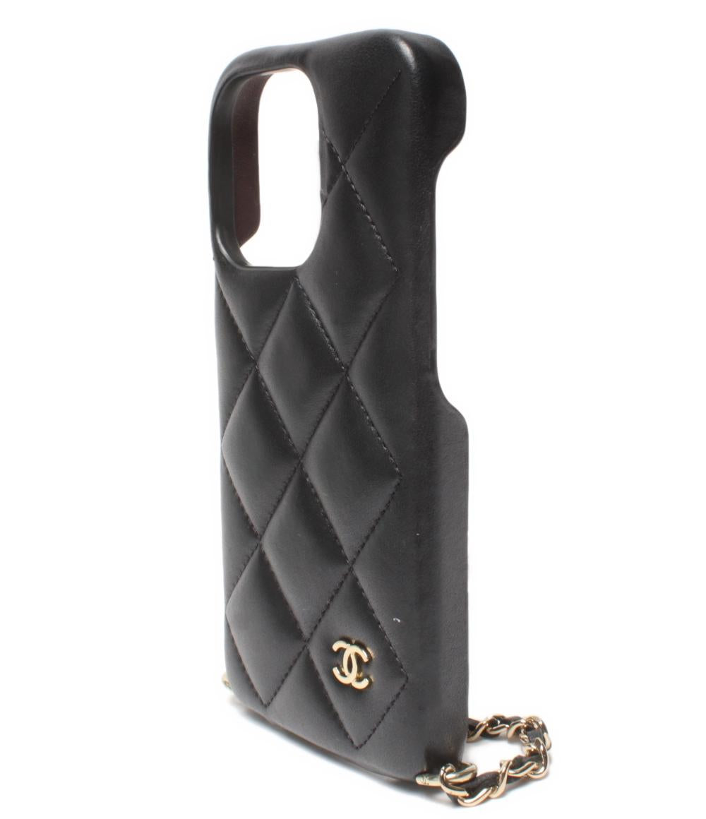 CHANEL iphoneケース チェーンショルダー付き iphone14pro ゴールド金具 マトラッセ レディース シャネル