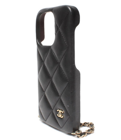 CHANEL iphoneケース チェーンショルダー付き iphone14pro ゴールド金具 マトラッセ レディース シャネル