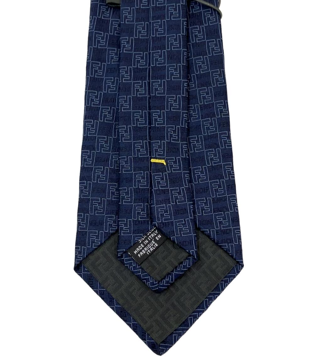極美品】FENDI フェンディ ネクタイ ソリッドタイ ネイビー 光沢 極美