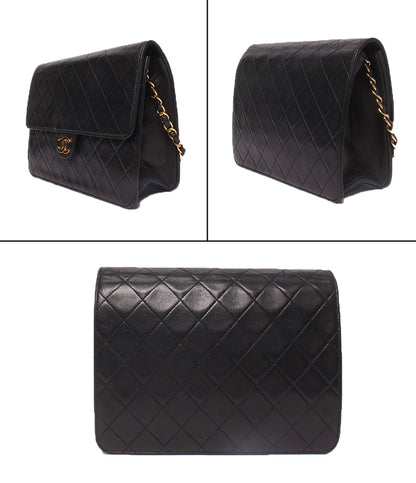 CHANEL チェーンショルダーバッグ プッシュロック ラムスキン ゴールド金具 肩掛け マトラッセ レディース シャネル