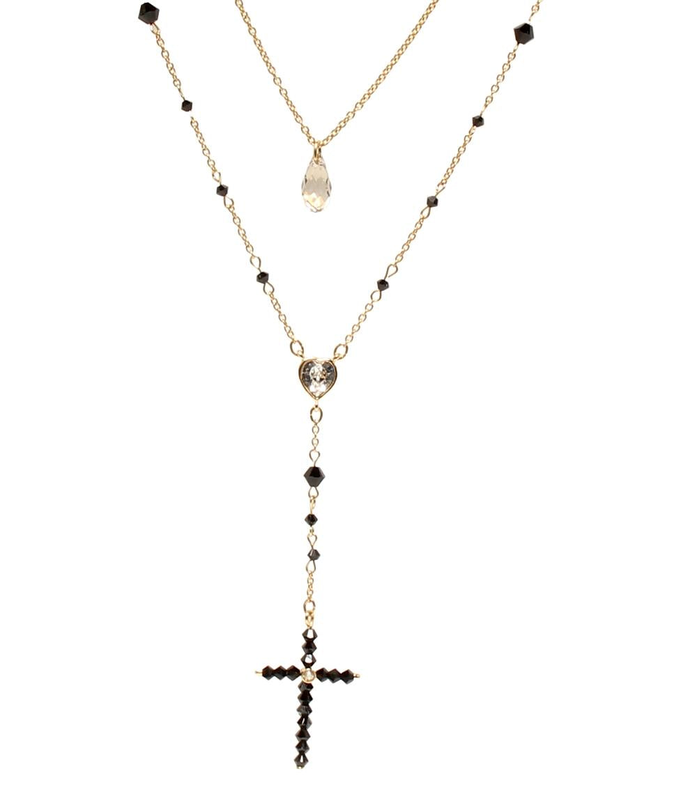 美品 スワロフスキー ロングネックレス 2連 クロスモチーフ ハートモチーフ レディース SWAROVSKI