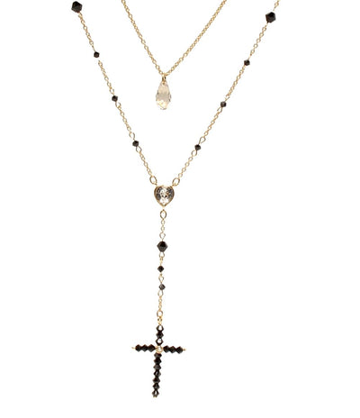 美品 スワロフスキー ロングネックレス 2連 クロスモチーフ ハートモチーフ レディース SWAROVSKI