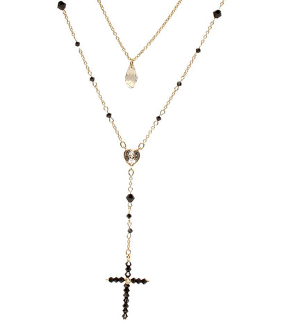 美品 スワロフスキー ロングネックレス 2連 クロスモチーフ ハートモチーフ レディース SWAROVSKI