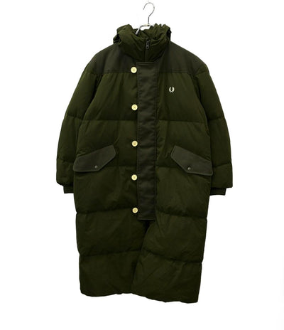 FRED PERRY ロングダウンコート パデッド ミリタリー 風 ローレルリース刺繍 ジップアップ スナップボタン F6304 メンズ SIZE UK10 (M)