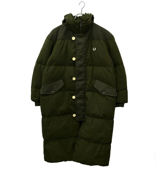 FRED PERRY ロングダウンコート パデッド ミリタリー 風 ローレルリース刺繍 ジップアップ スナップボタン F6304 メンズ SIZE UK10 (M)