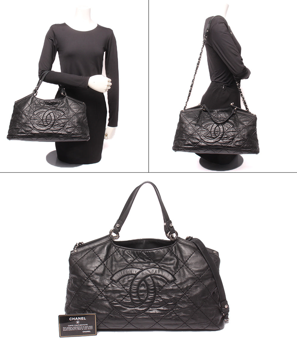 CHANEL 2WAY トートバッグ チェーンショルダーバッグ 肩掛け ワイルドステッチ シルバー金具 17番台 A67045 レディース シャネル