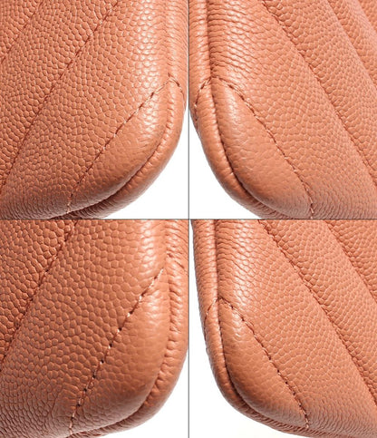 レザークラッチバッグ ココマーク  フクロウ ゴールド金具 シェブロン Ｖステッチ キャビアスキン レディース CHANEL