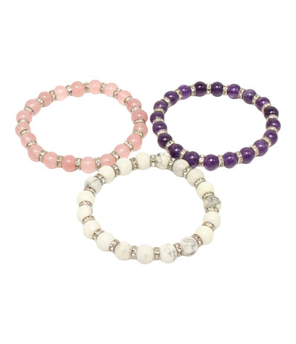 ブレスレット 3点セット ローズクォーツ アメジスト ハウライト レディース