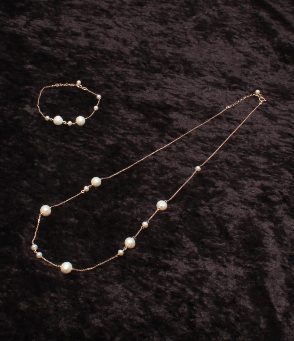 美品 ネックレス ブレスレット K10 淡水パール 2点セット レディース