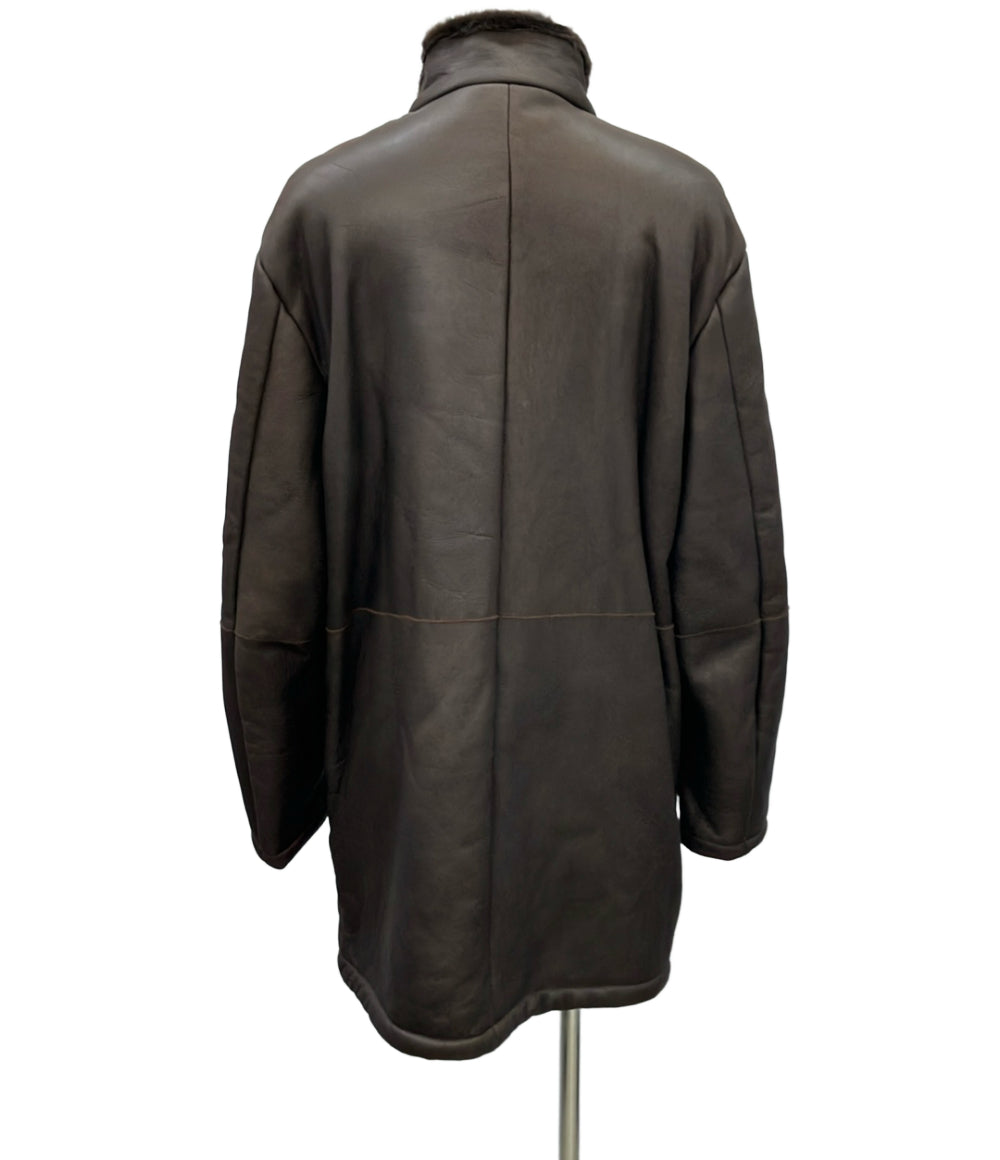 Austin Reed ロングコート ブラウン レザー ムートン 18490Y メンズ SIZE L オースチンリード