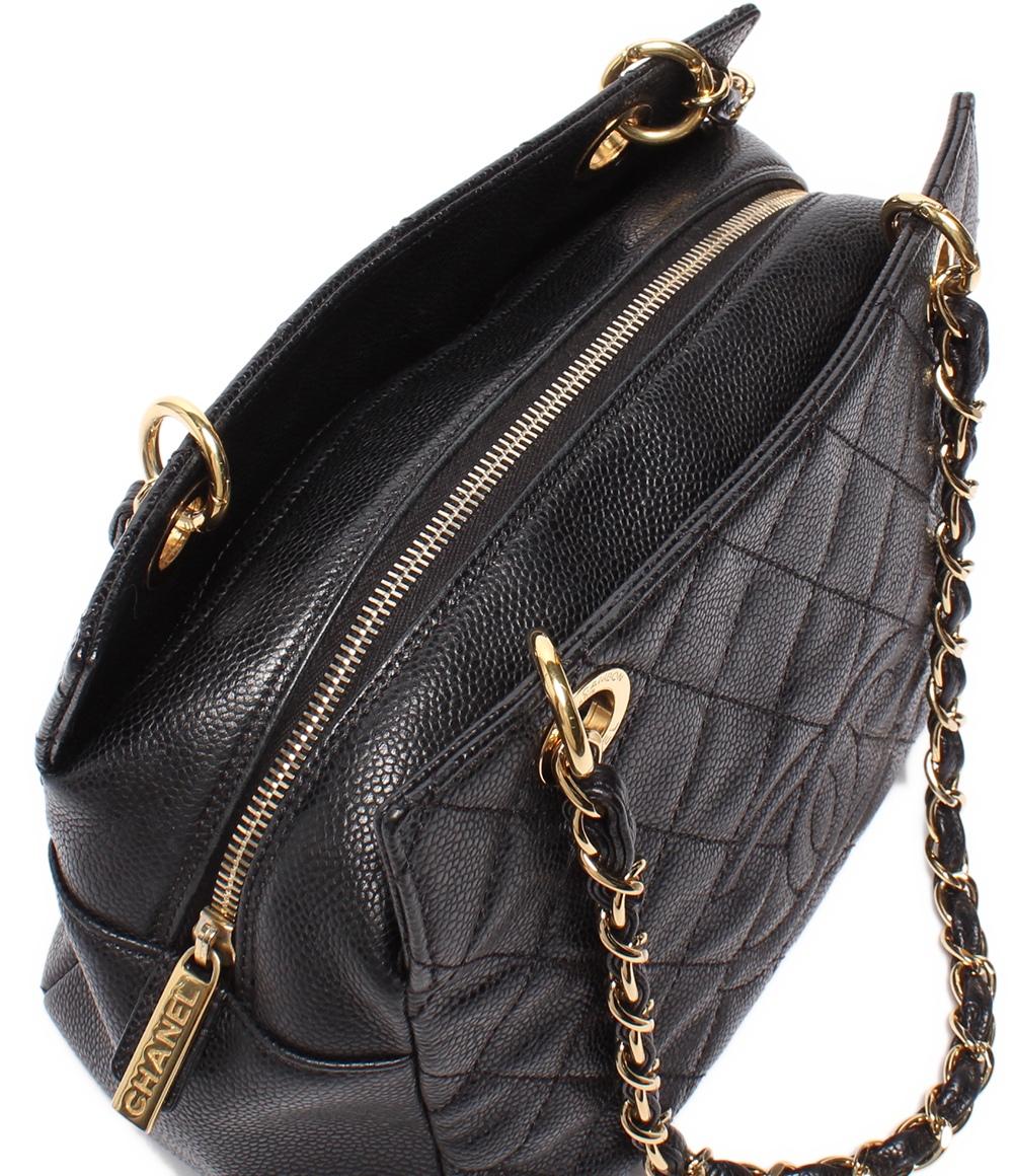 CHANEL チェーンショルダーバッグ 肩掛け ゴールド金具 マトラッセ キャビアスキン プチタイムレス PTT A18004 レディース シャネル