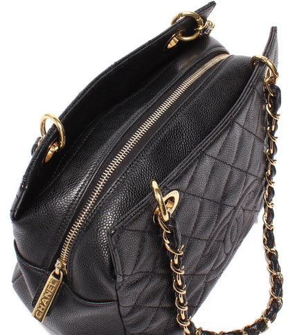 CHANEL チェーンショルダーバッグ 肩掛け ゴールド金具 マトラッセ キャビアスキン プチタイムレス PTT A18004 レディース シャネル