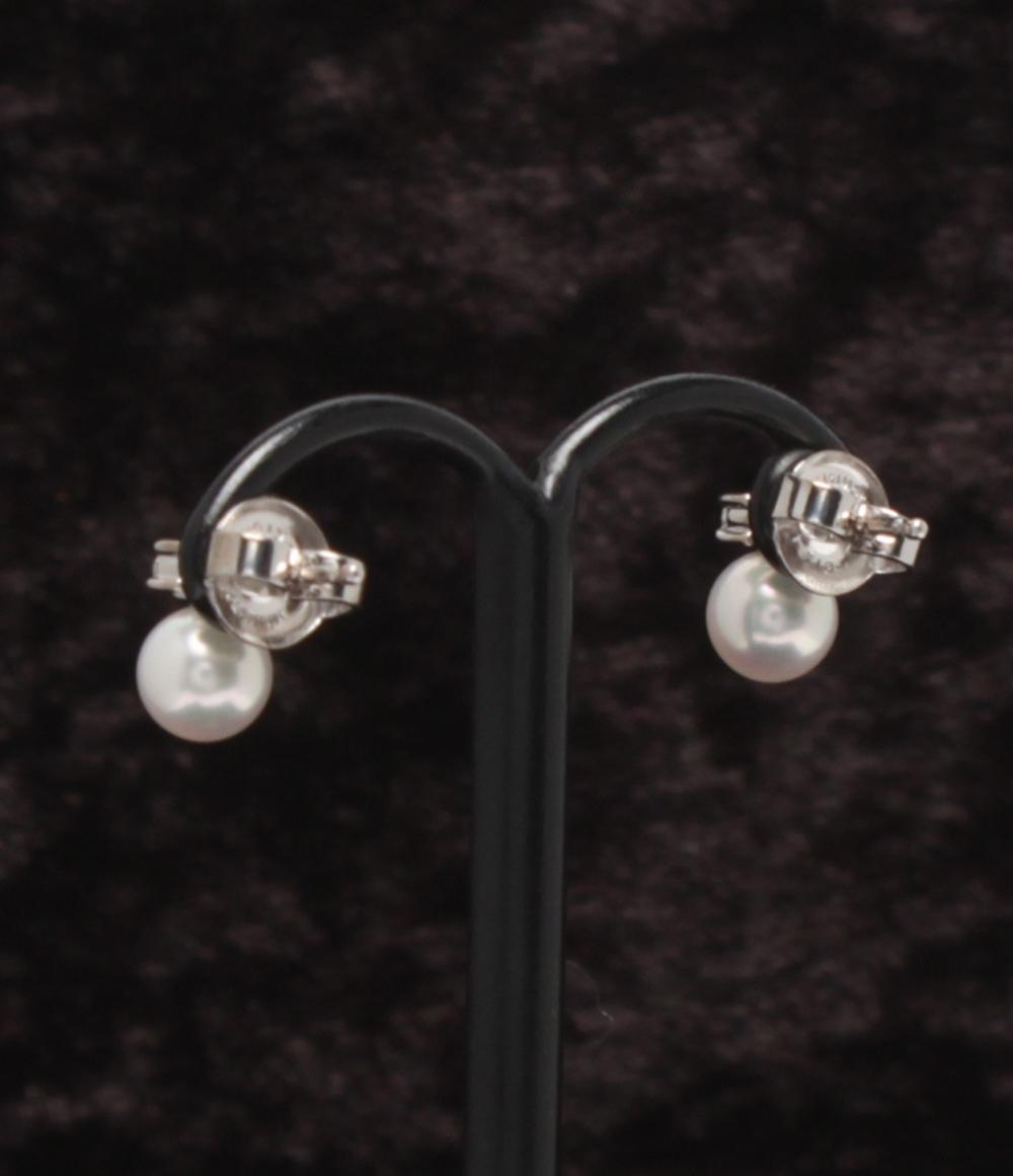 美品 ミキモト ピアス K18 パール 5.4mm ダイヤ レディース MIKIMOTO