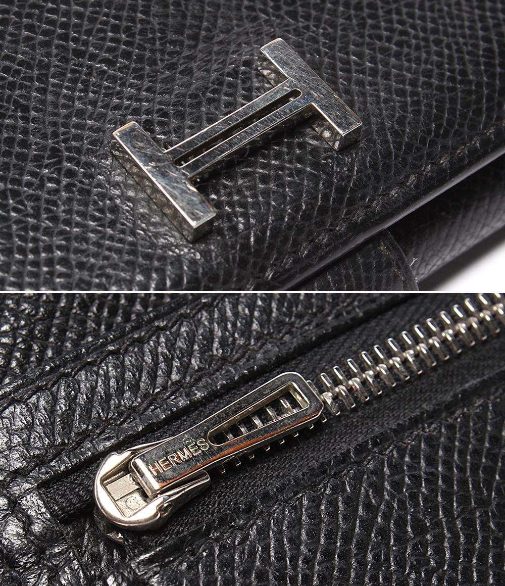 HERMES 三つ折り長財布 シルバー金具 □K刻印 ヴォーエプソン ベアン デュプリ メンズ レディース エルメス