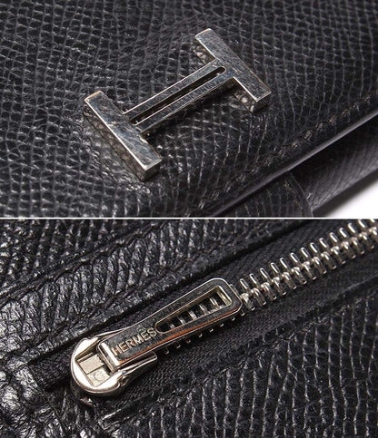 HERMES 三つ折り長財布 シルバー金具 □K刻印 ヴォーエプソン ベアン デュプリ メンズ レディース エルメス