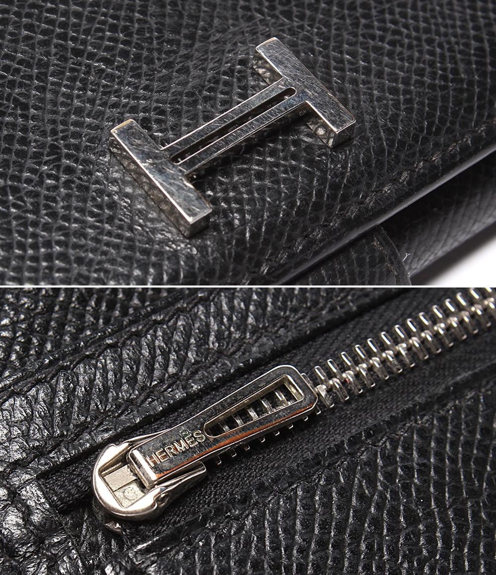 HERMES 三つ折り長財布 シルバー金具 □K刻印 ヴォーエプソン ベアン デュプリ メンズ レディース エルメス