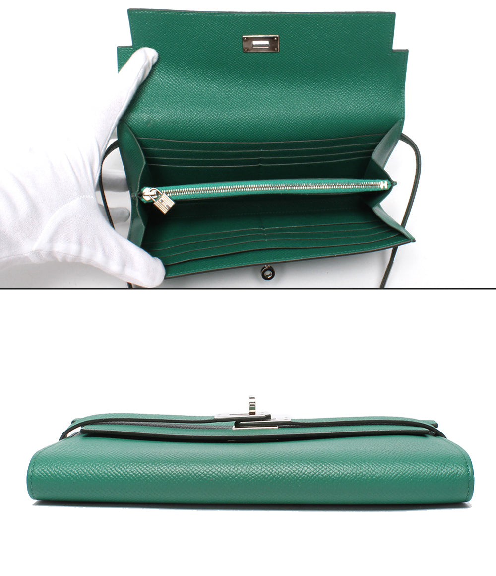 HERMES 長財布 シルバー金具 A刻印 ヴォーエプソン ヴェールジェイド ケリー ウォレット ロング レディース エルメス