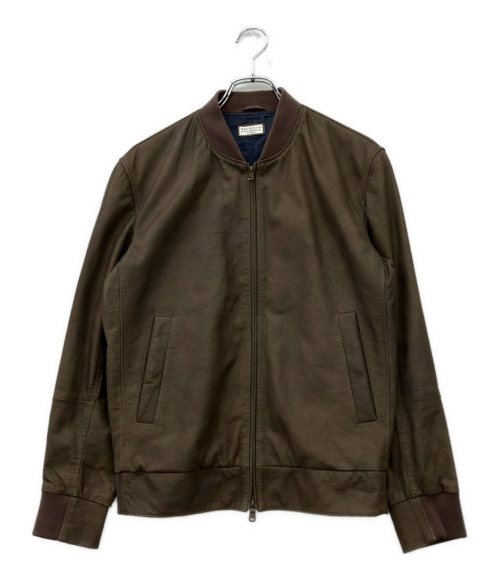 Brunello Cucinelli レザージャケット ブルゾン ダブルジップ DT9225319 メンズ SIZE XS ブルネロクチネリ