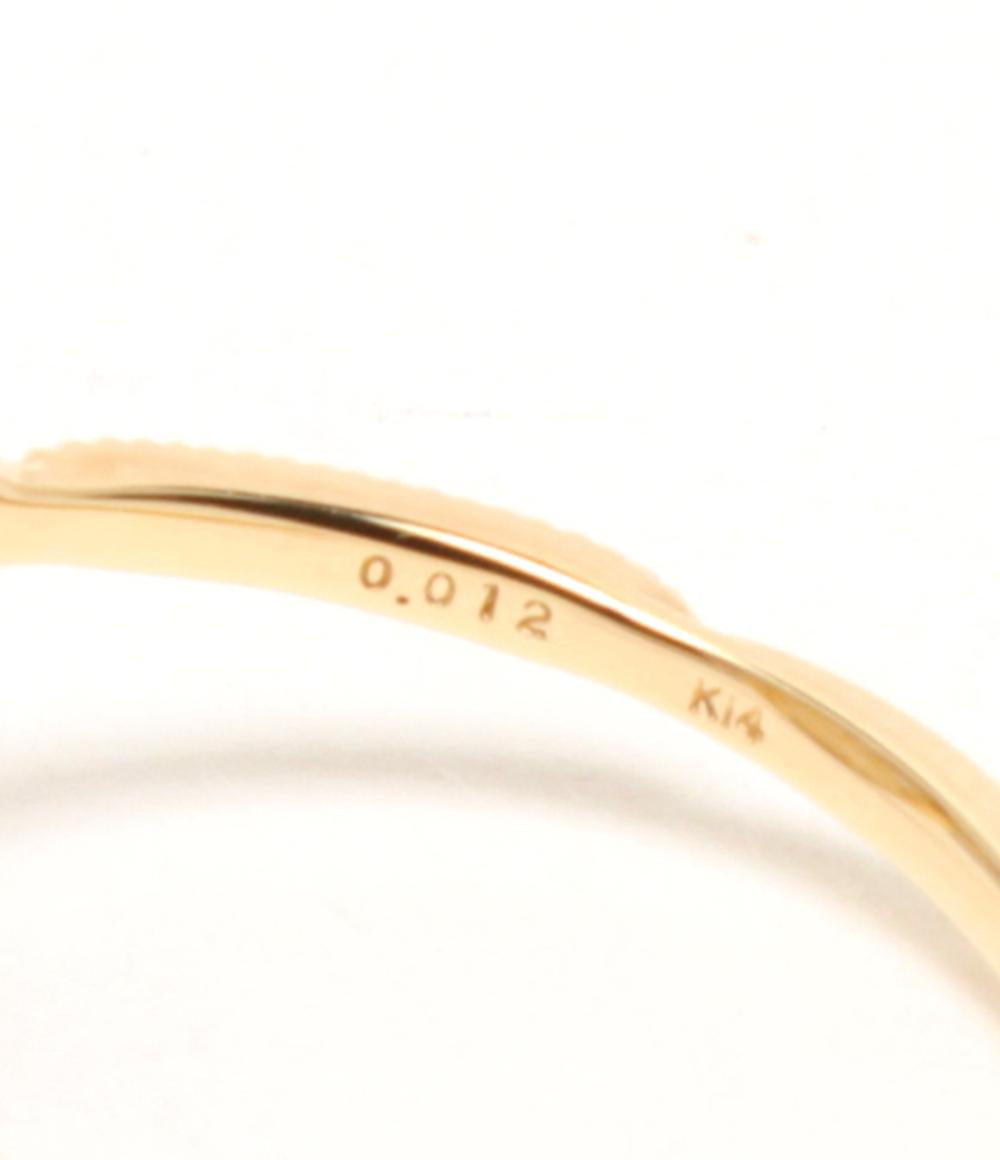 美品 agete リング 指輪 K14 水晶 クォーツ ダイヤ 0.012ct レディース SIZE 11号 アガット