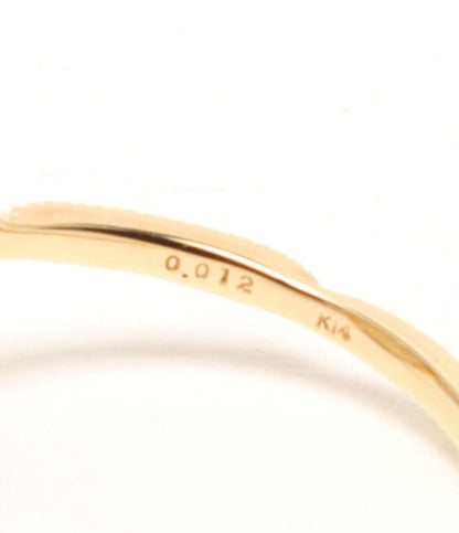 美品 agete リング 指輪 K14 水晶 クォーツ ダイヤ 0.012ct レディース SIZE 11号 アガット