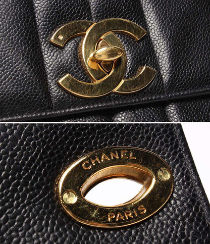 CHANEL チェーンショルダーバッグ ダブルチェーン ゴールド金具 キャビアスキン 3番台 肩掛け マドモアゼル レディース シャネル