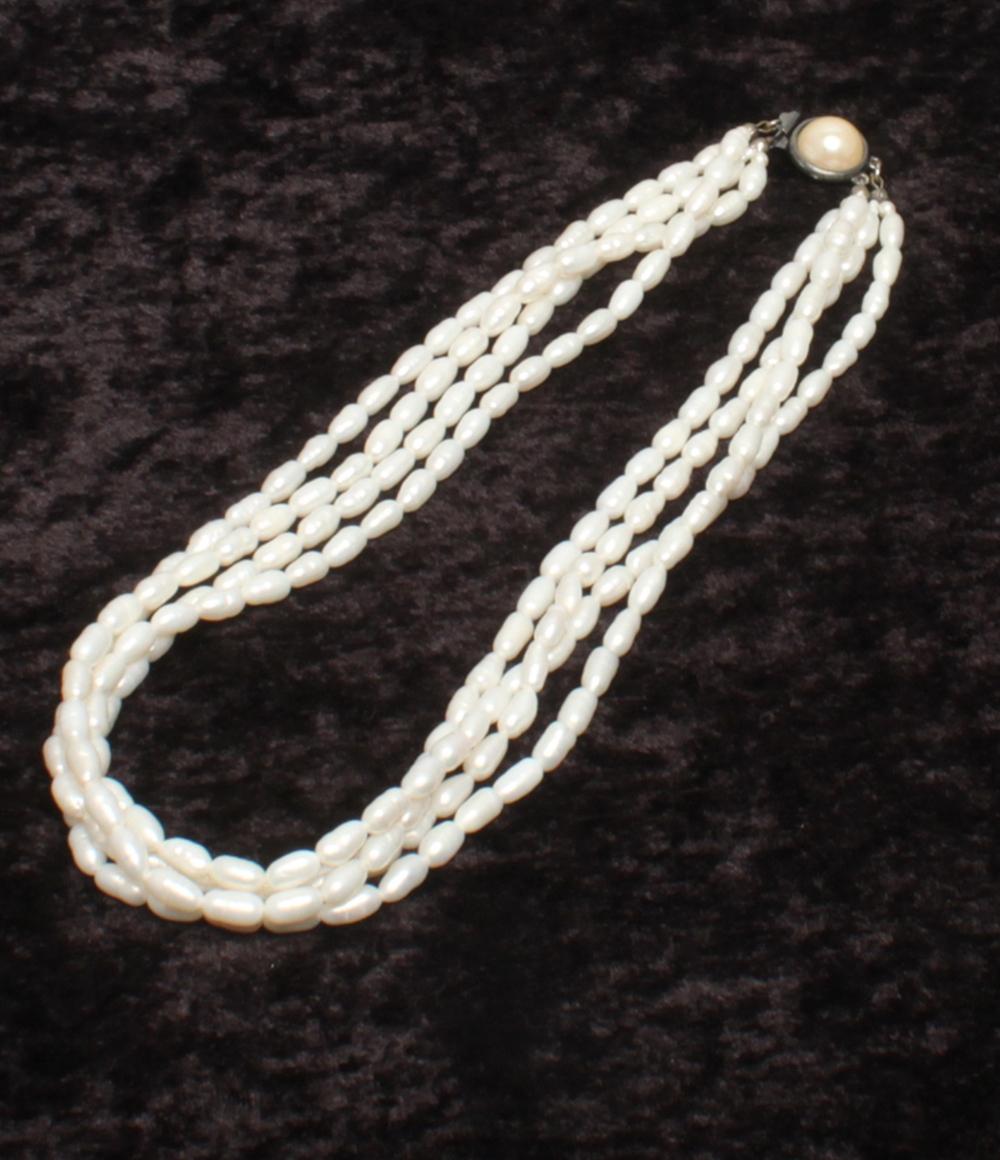 4連ネックレス 淡水パール レディース