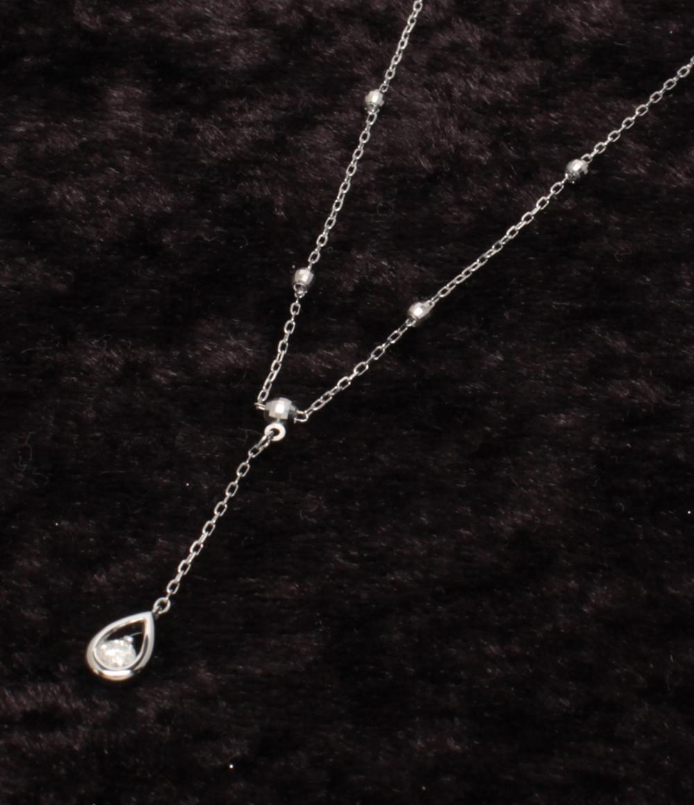 美品 ネックレス K18WG ダイヤ 0.07ct しずくモチーフ レディース
