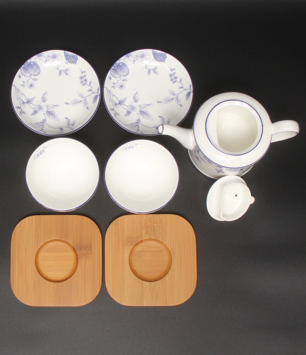 美品 WEDGWOOD ジャパニーズティーカップ 茶托 ティーポット 小皿 豆皿 ミニプレート 5点セット ブループラム ウェッジウッド