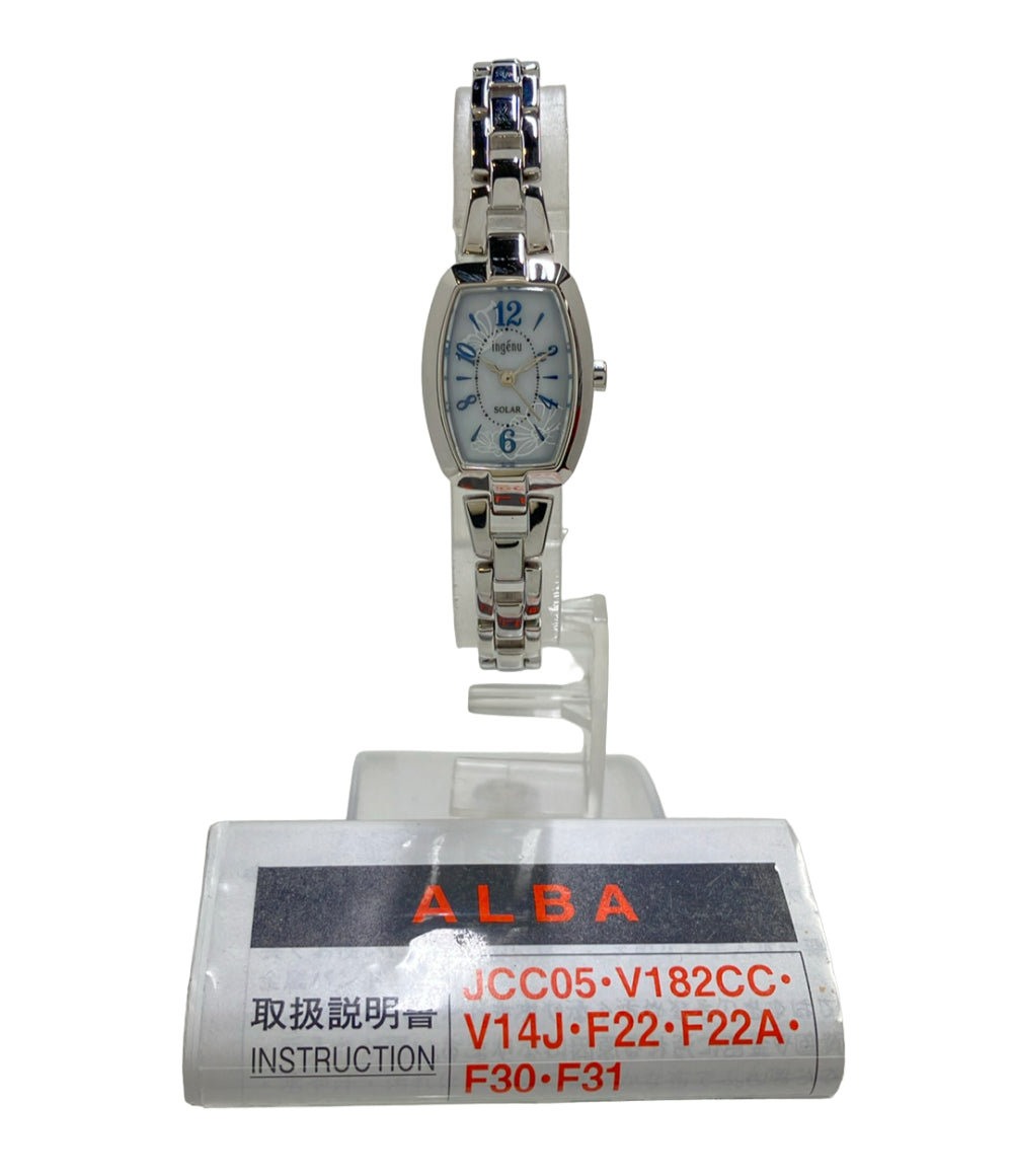 希少*ローヤルサルート ノベルティ 空港飛行機型アナログ置時計 シルバー SEIKO 腕時計 アンジェーヌ アルバ ソーラー ホワイト V117-KGT0