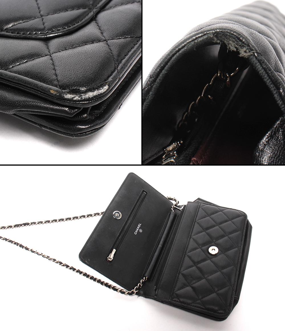 CHANEL チェーンショルダーバッグ チェーンショルダーウォレット ラムスキン シルバー金具 マトラッセ レディース シャネル